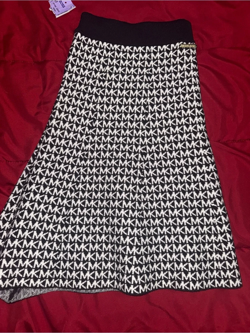 Michael Kors Black and White MK Logo Skater Skirt